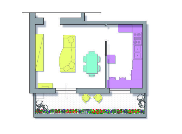 Progettare cucina e soggiorno, soluzione uno